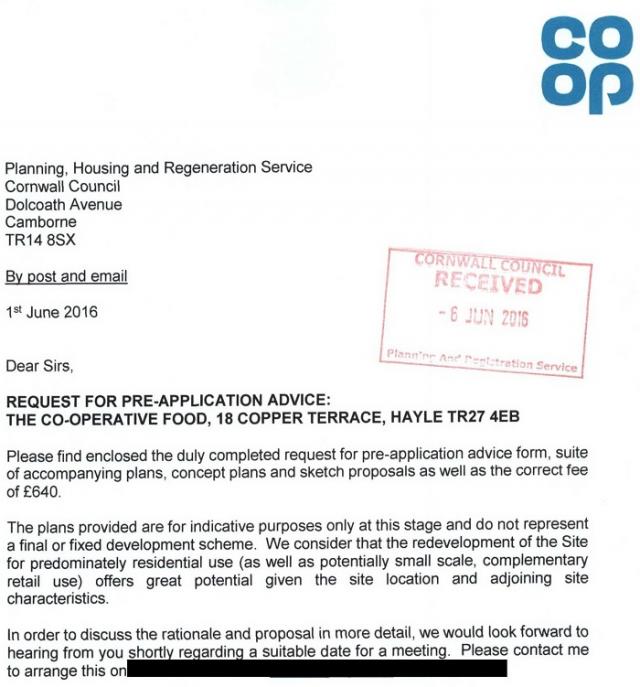 Covering letter - PA16/01651/PREAPP | Pre-Application advice for the redevelopment of food store site including carpark for residential use predominately (Includes Highway Consultation) | Co Op Stores 18 Copper Terrace Copperhouse Hayle Cornwall TR27 4EB Covering letter - PA16/01651/PREAPP | Pre-Application advice for the redevelopment of food store site including carpark for residential use predominately (Includes Highway Consultation) | Co Op Stores 18 Copper Terrace Copperhouse Hayle Cornwall TR27 4EB