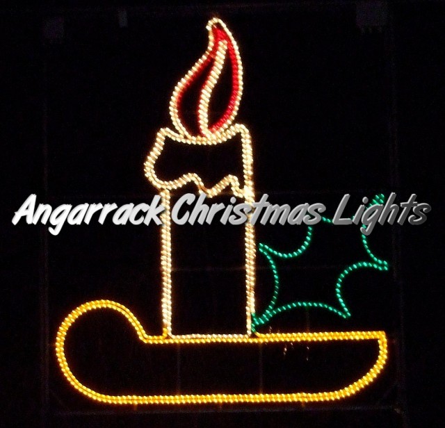 Angarrack Christmas Lights - Candle with holder and holly Angarrack Christmas Lights - Candle with holder and holly